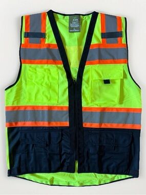 F&F Safety Green Sz L Vest Construction Pocket Type R Class 2 Not FR Meets ANSI